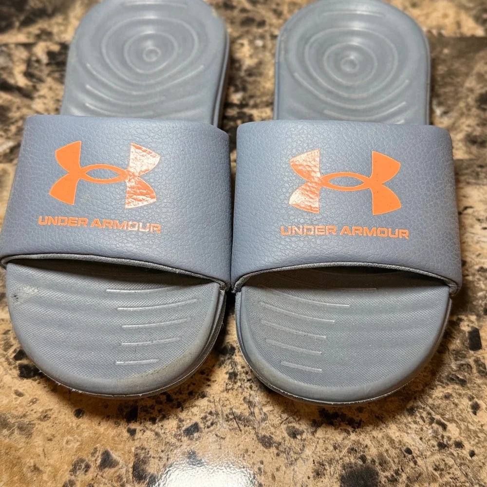 Under Armour Kids Slides Blue Orange Athletic Sandals Size 11K